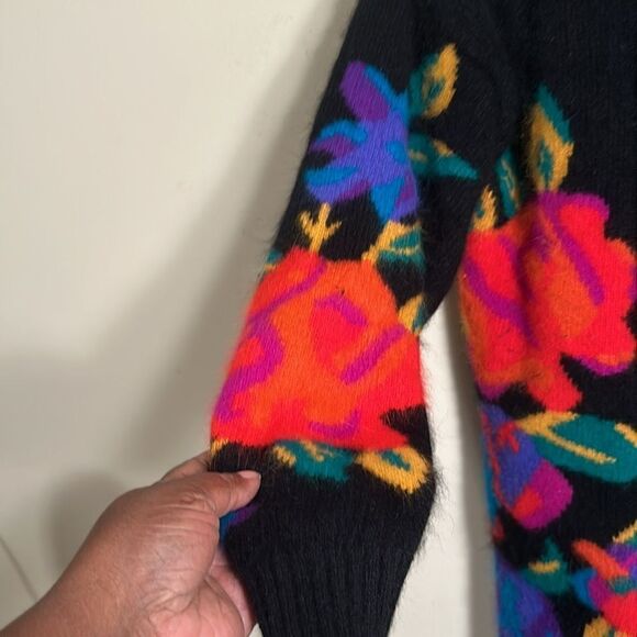 Vintage 80's - RAFAELA Angora and Lambswool Black Cardigan M - Picture 3 of 6